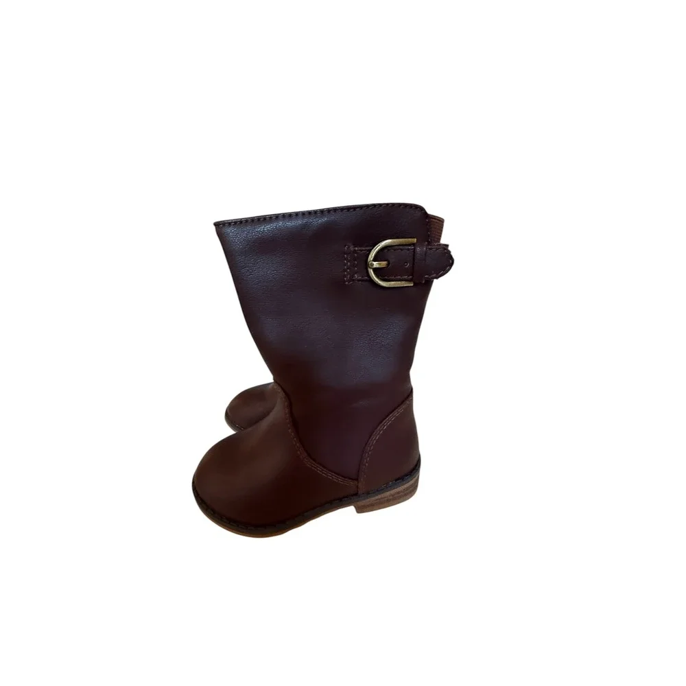 Cat & Jack Toddler Girl Brown Faux Leather Riding Boots Floral Lining Size 5